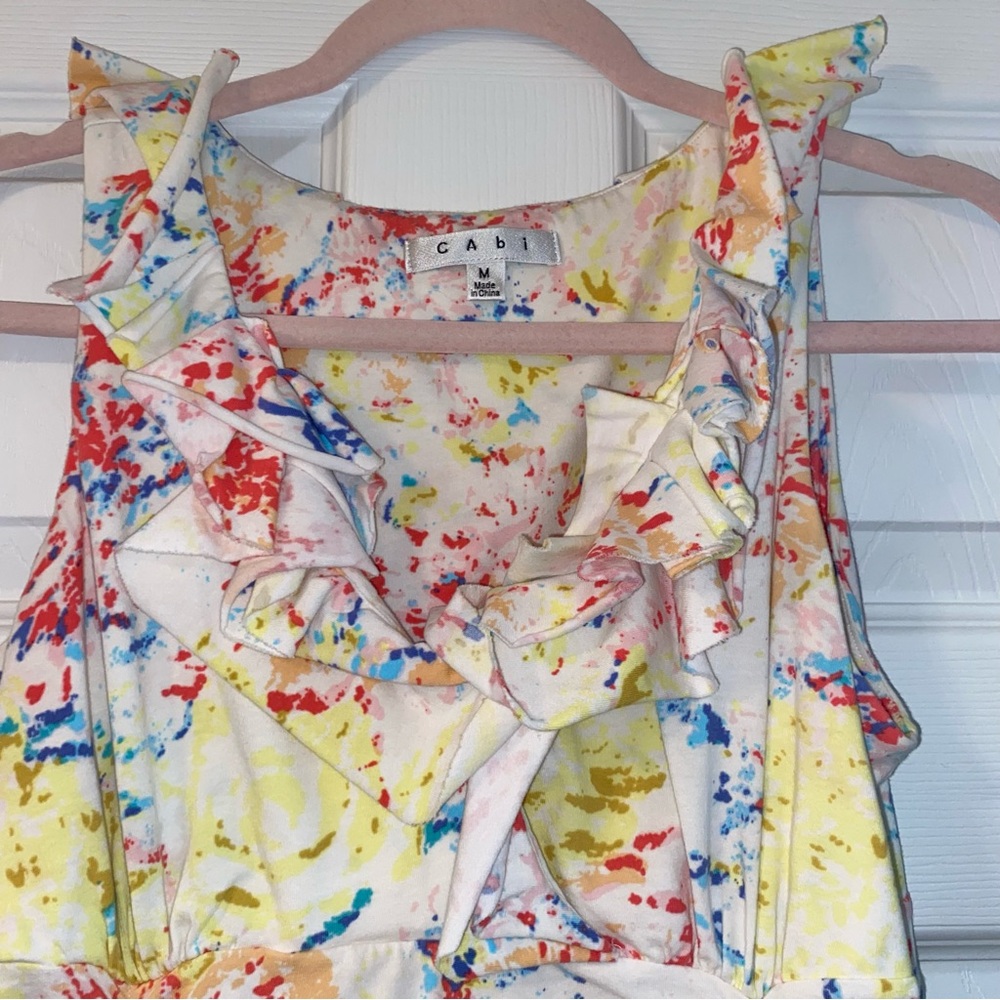 Cabi Colorful Paint Splatter Ruched Ruffle Tank Top Size Medium - Picture 3 of 7